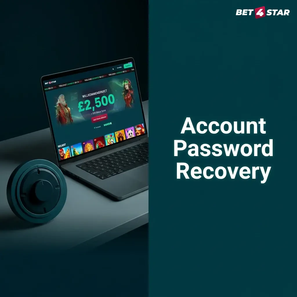 Steps to recover a Bet4Star account password via email reset link, including login page, inbox check, and new password setup.