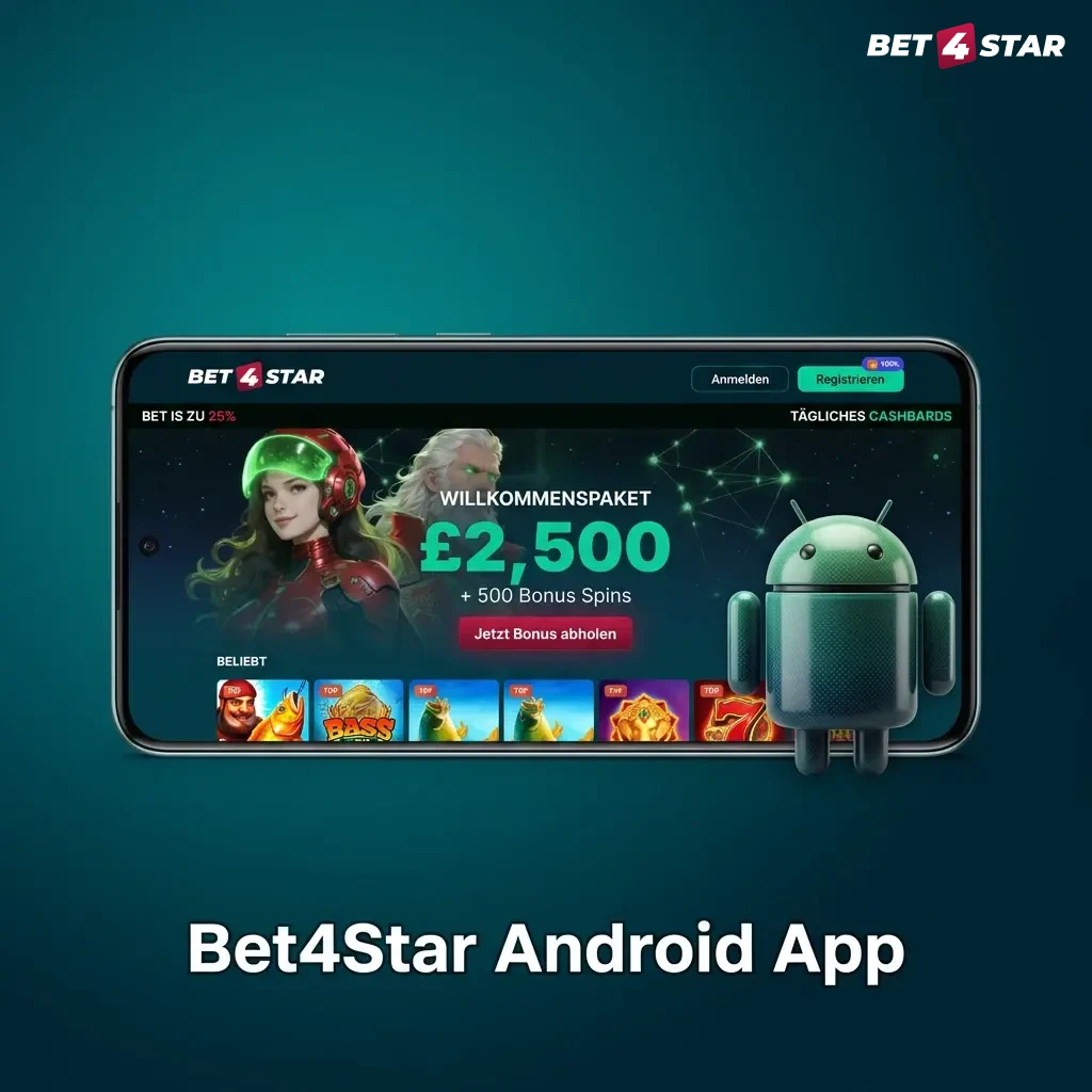 Bet4Star Android app interface showing sports betting and casino games on a mobile device
