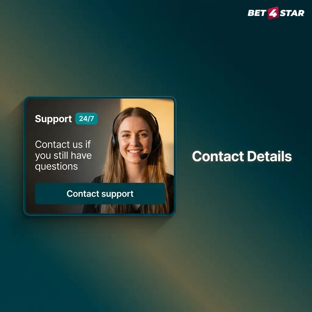 Bet4Star customer support contact details showing live chat, email, and FAQ options for UK players