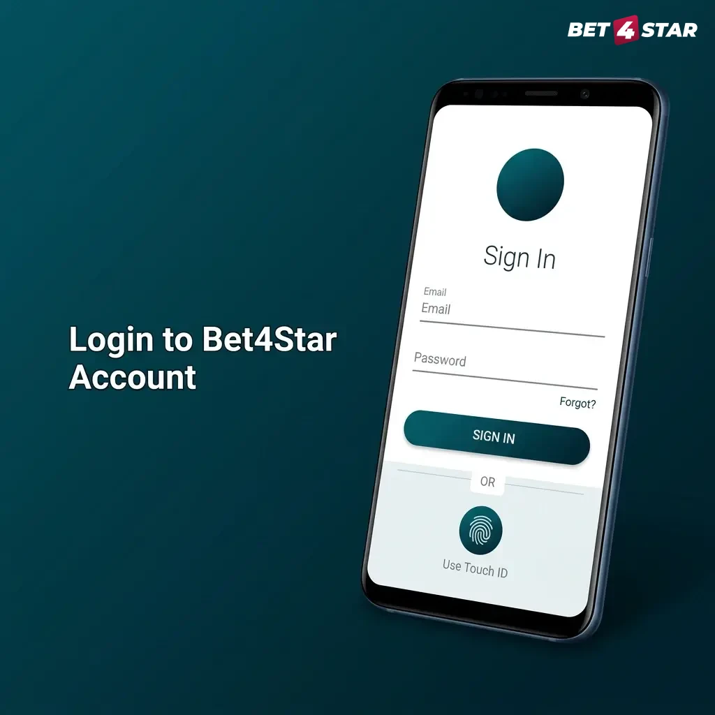 Bet4Star login screen showing email, password fields, and secure sign-in button for account access