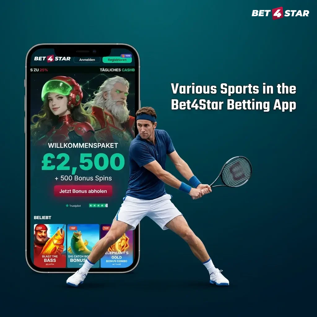 Bet4Star app sports betting menu showing football, basketball, tennis, eSports, and more in LIVE and LINE modes