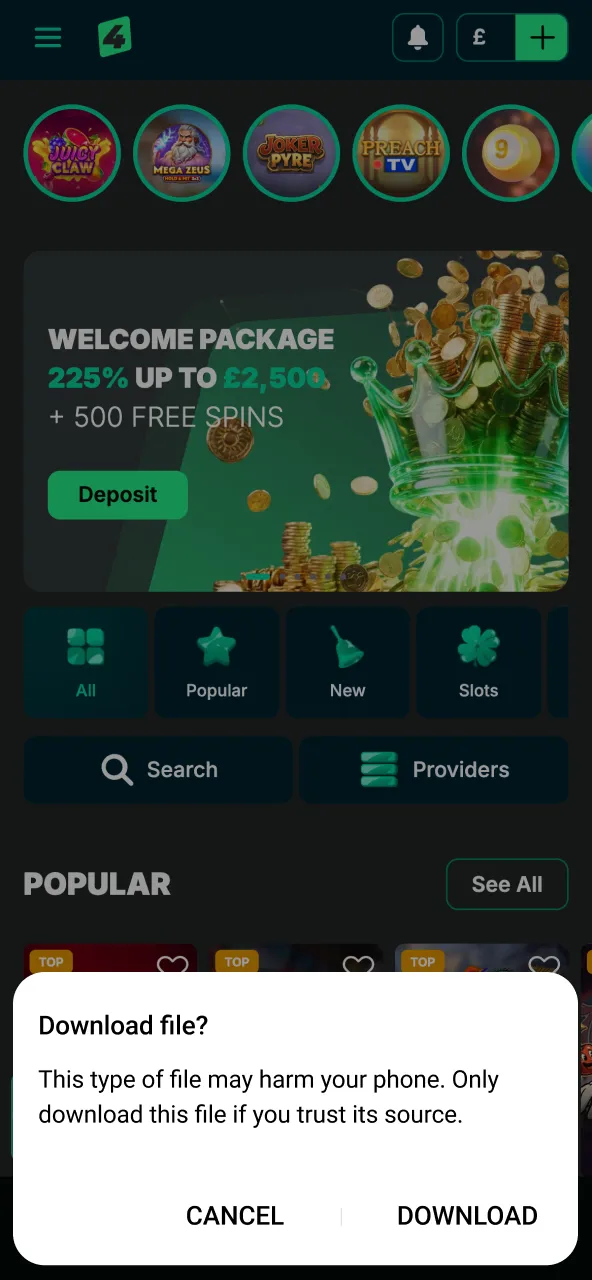 Accept the Bet4Star download by confirming the pop‑up with OK or Accept.