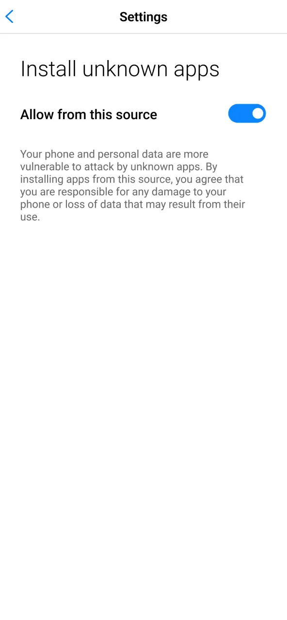 Enable unknown sources in settings to install the Bet4Star file.