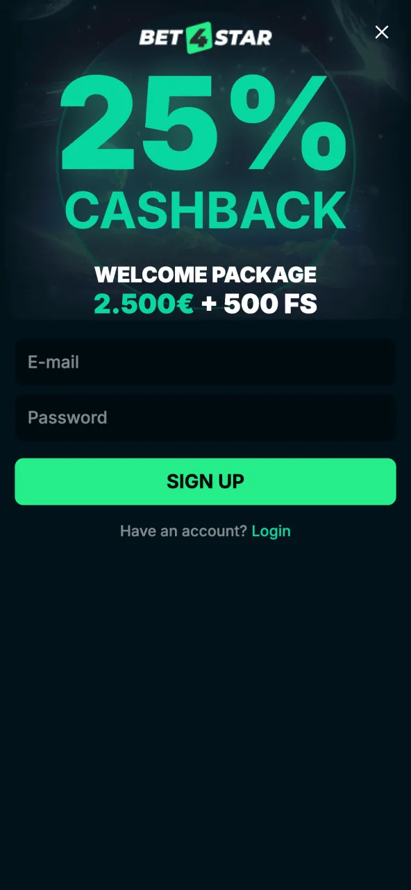 Create Bet4Star account register online with details and payment option.