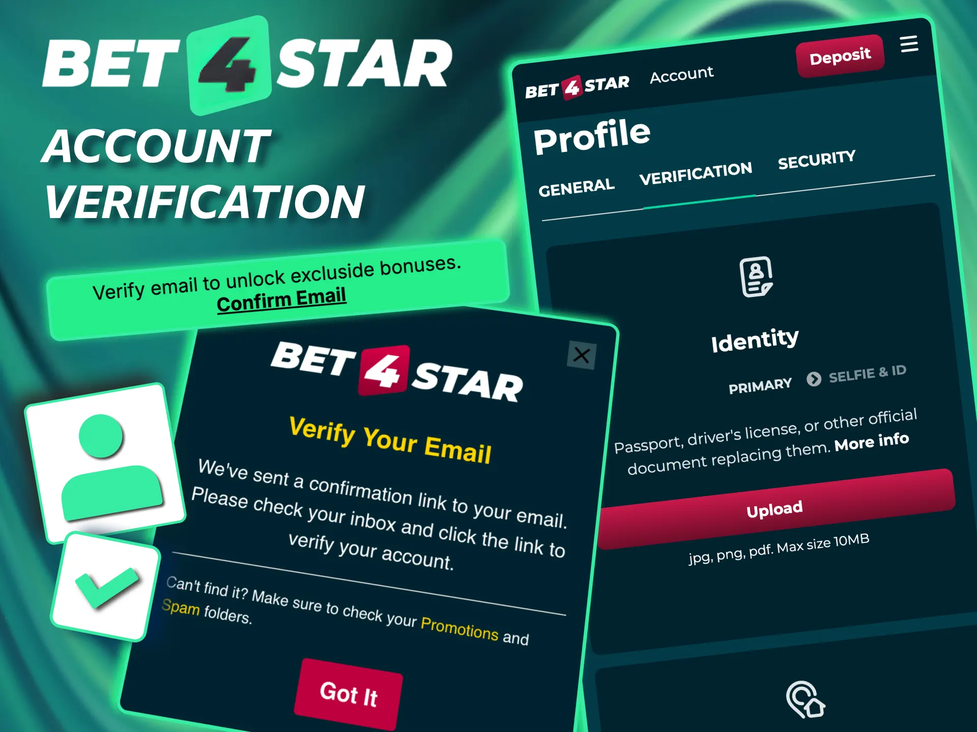 Verify Bet4Star profile upload ID and address documents for full access.