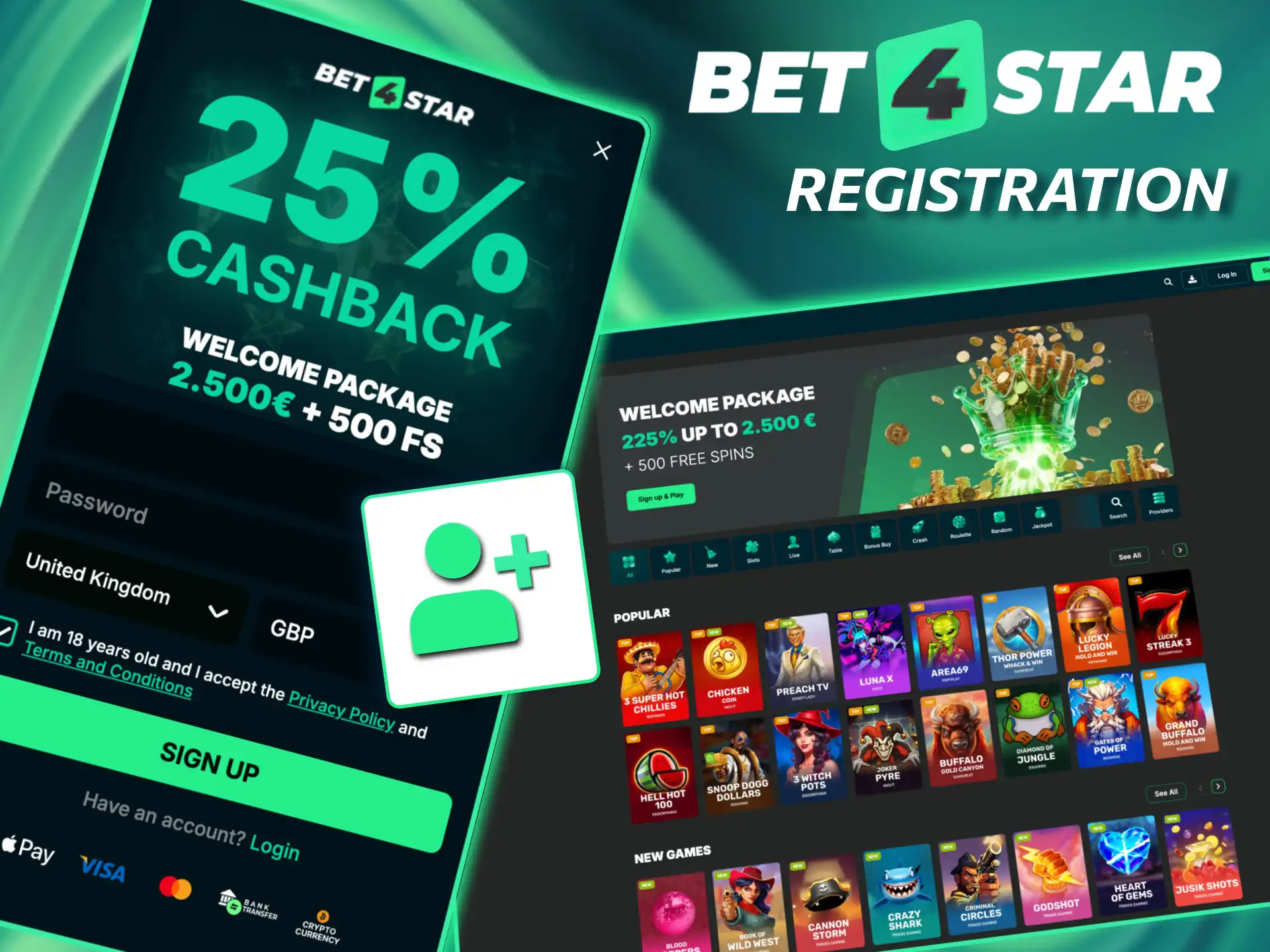 Create Bet4Star account fast registration with personal info and email verification.