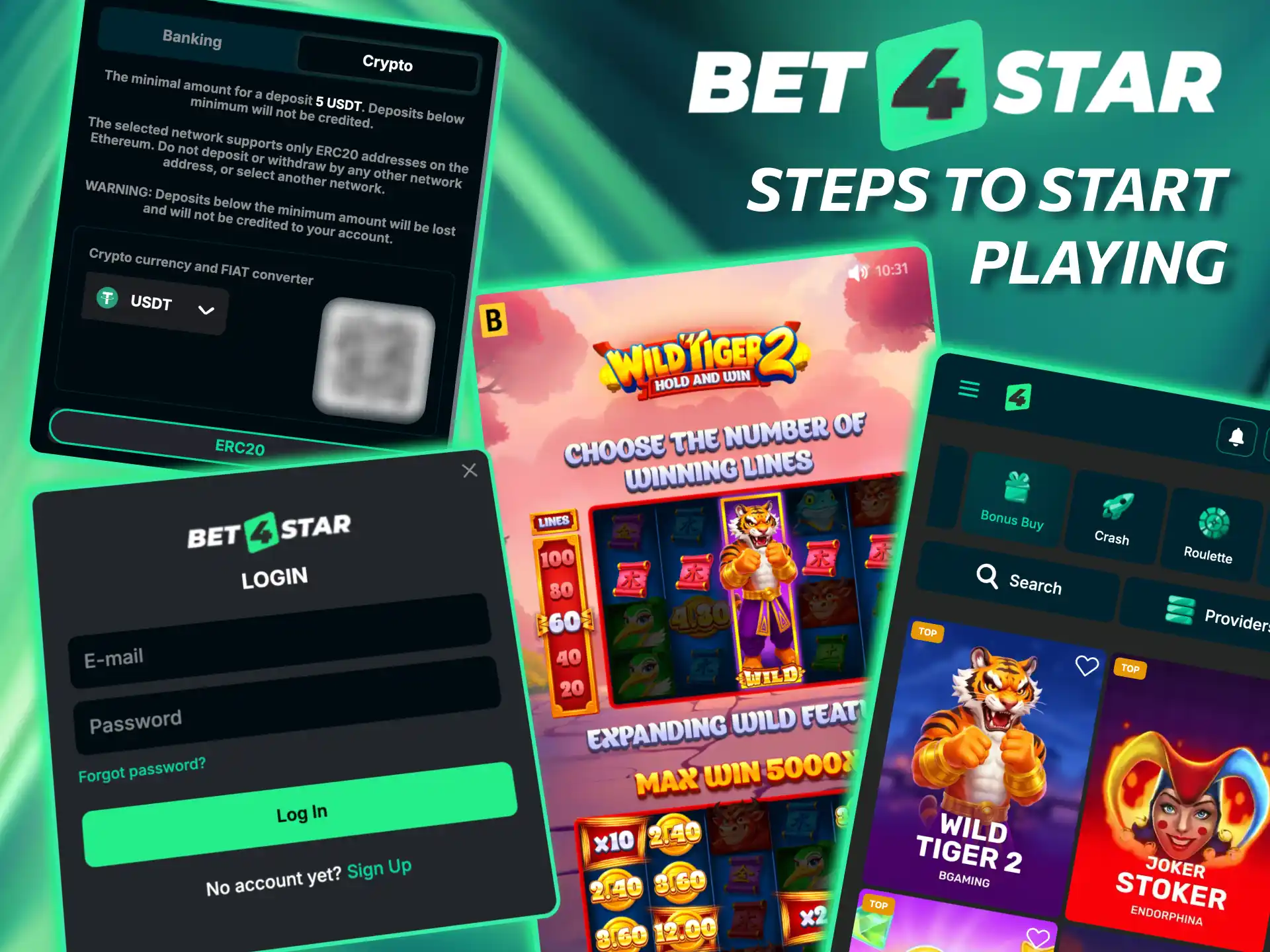 How to play Bet4Star log in, pick a title and set your stake.