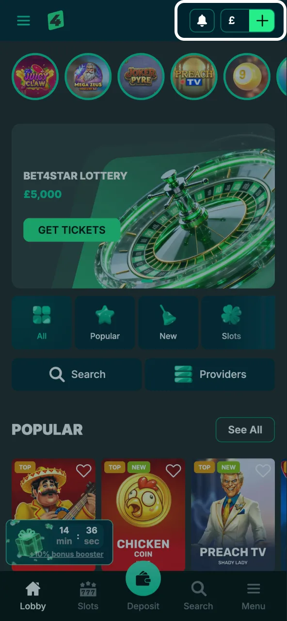 Bet4Star lists all payment options within its Cashier section.