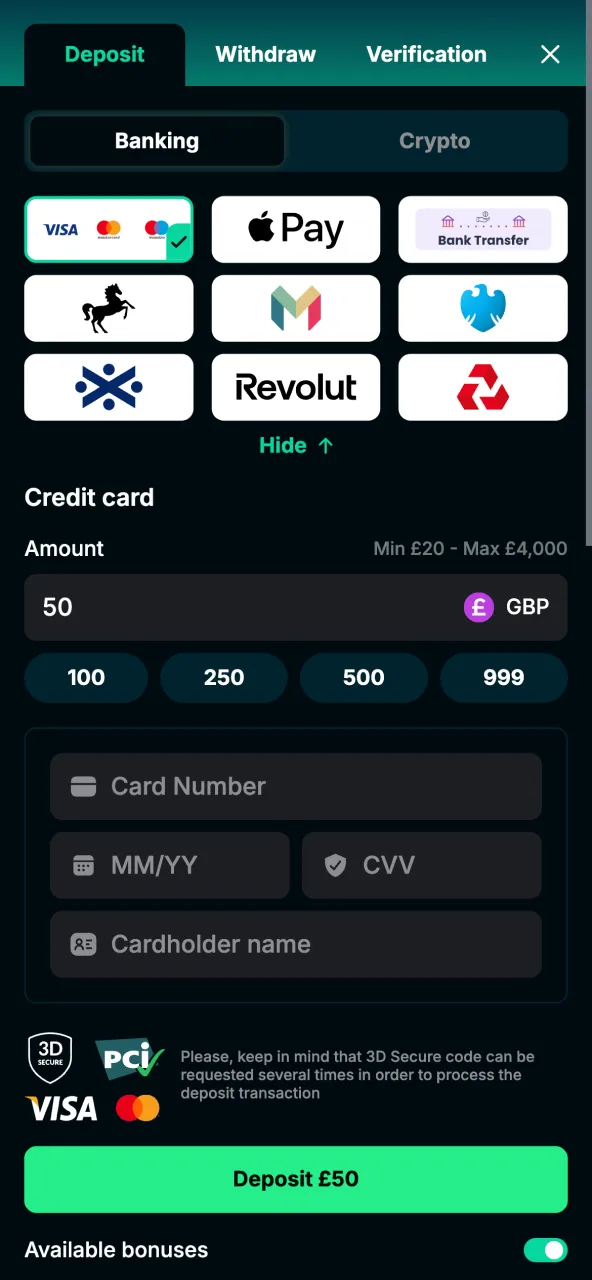 Bet4Star processes first deposits through various supported payment methods.
